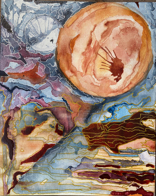 2 Moons, Acrylic Ink