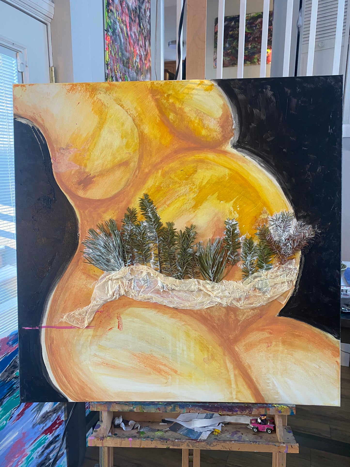 Fine Art Acrylic Mixed Media Woman Pregnancy: Pregnant Pause