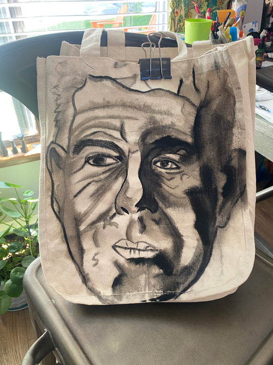 Hand painted Art Canvas Shopping Bag Anthony Bourdain
